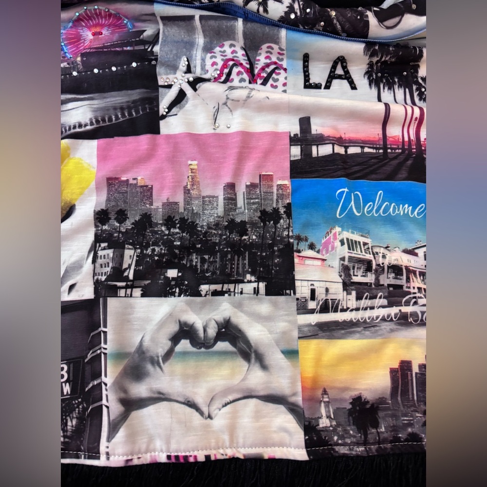 Style & CO LA Themed Graphic Tee with Fringe and sparkly gems! - Picture 8 of 16